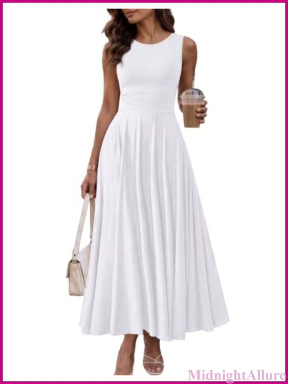 Sleeveless Crew Neck A-Line Flowy Maxi Dress with Pockets
